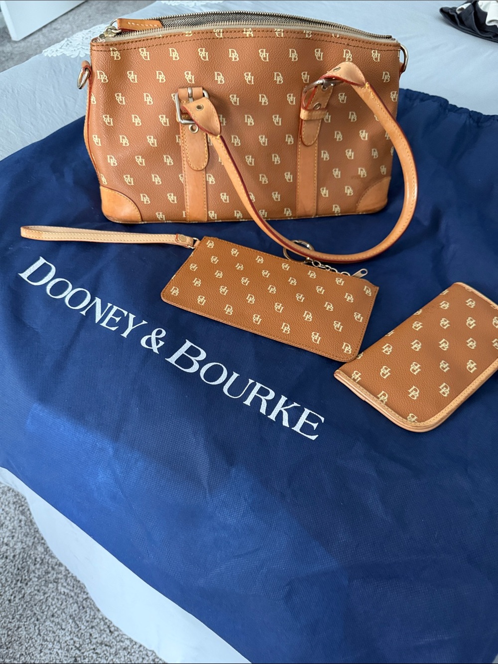 Dooney & Bourke Tan Signature Canvas Shoulder Bag with Wristlet and Card Case